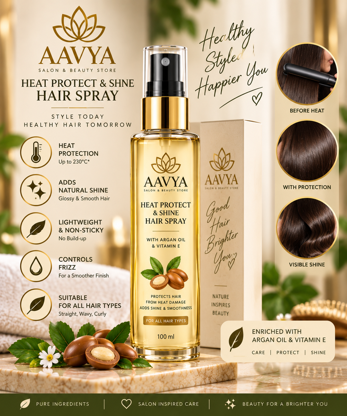 AAVYA Heat Protect & Shine Hair Spray - Image 4