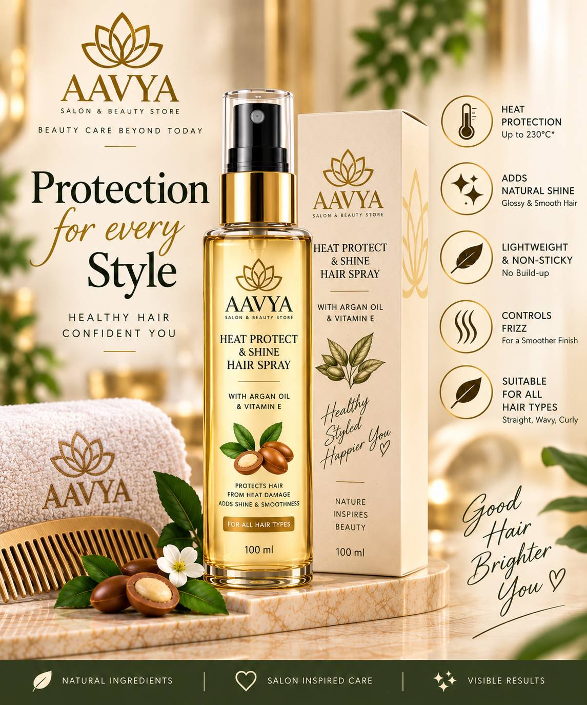 AAVYA Heat Protect & Shine Hair Spray - Image 3